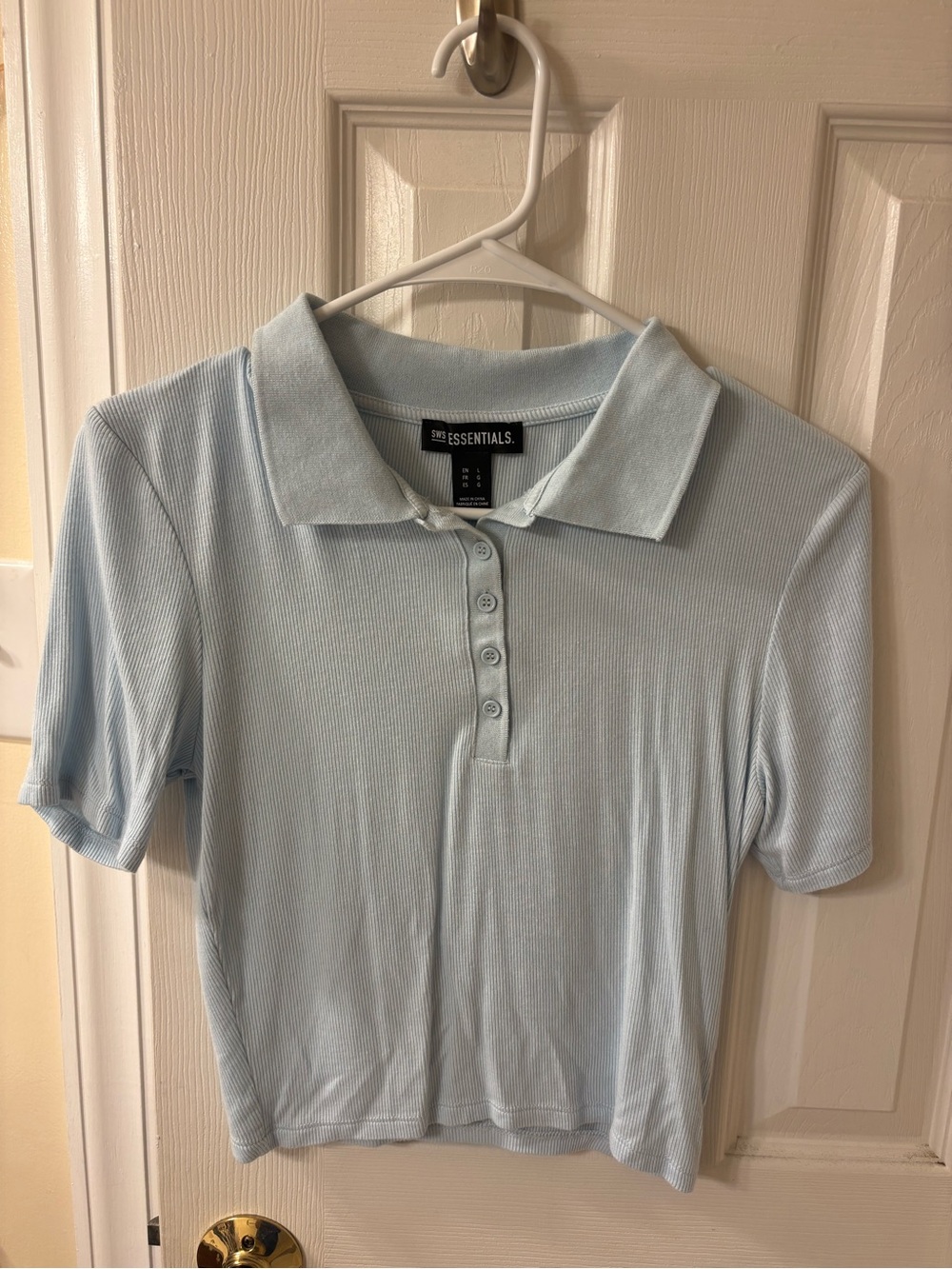 ESSENTIALS Light Blue Ribbed Polo Crop Top